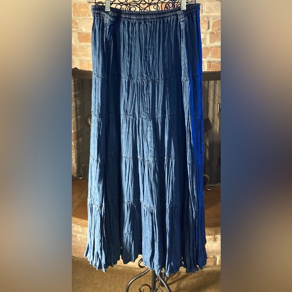 Mirasol Deep Blue Denim In Color Maxi Skirt - Picture 5 of 6